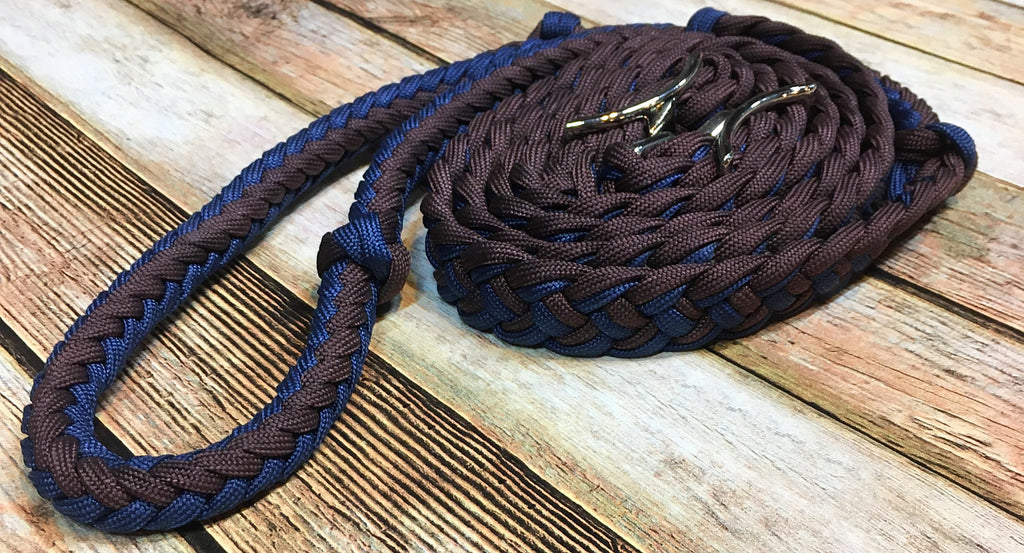 Brown and Navy Blue Nylon Barrel Reins