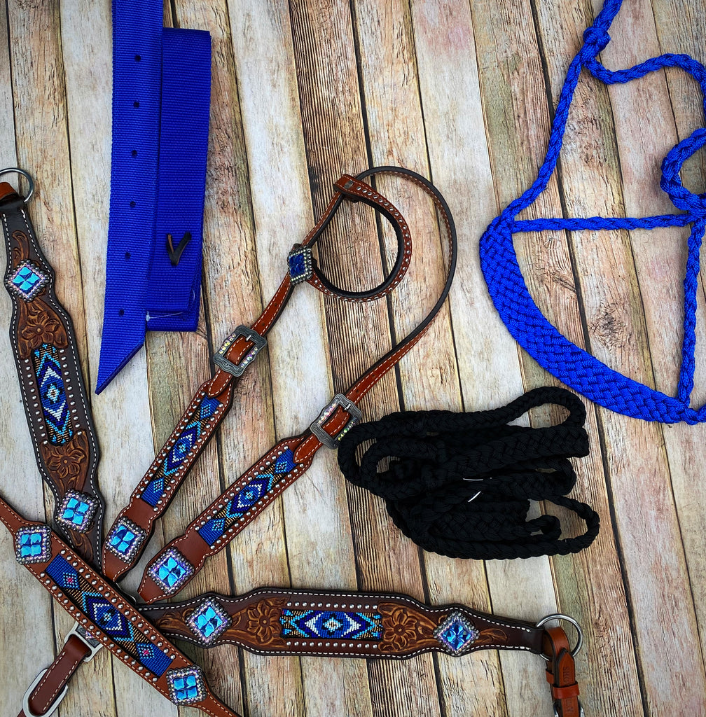 Complete Blue Beaded Tack Set