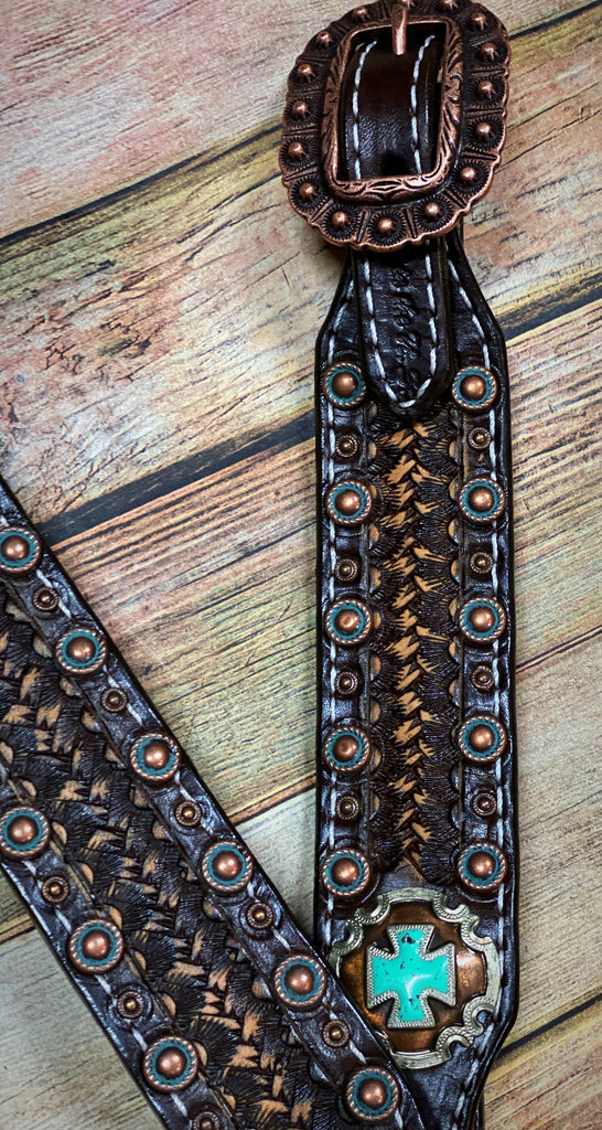 Double J Turquoise Studded Headstall
