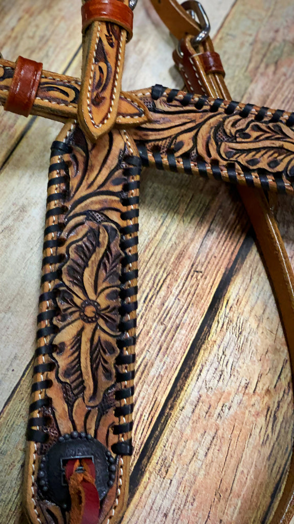 Tooled Tack Set with Black Whipstitch