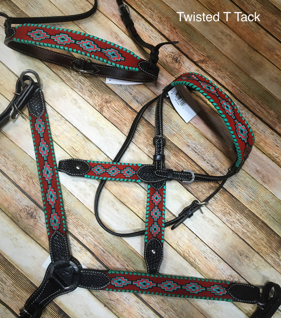 Rafter T Red and Turquoise Southwest Tack Set