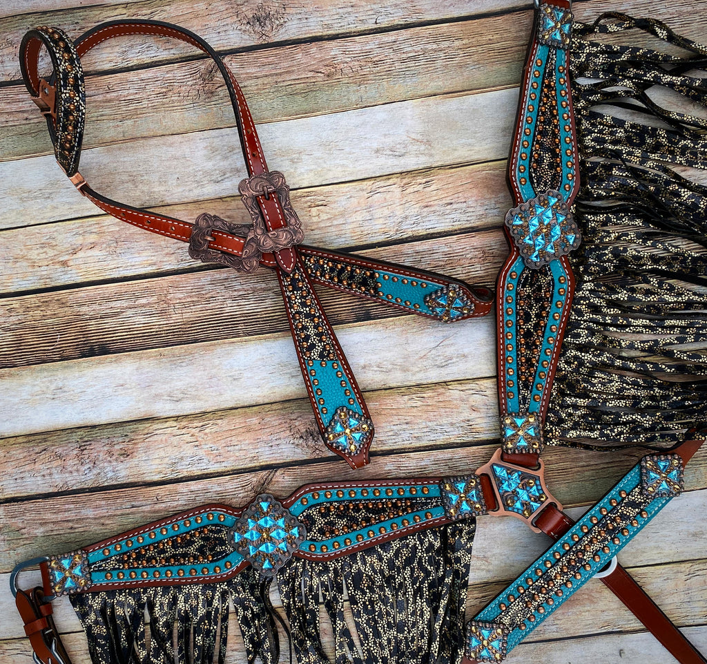 Turquoise Metallic Cheetah Tack Set