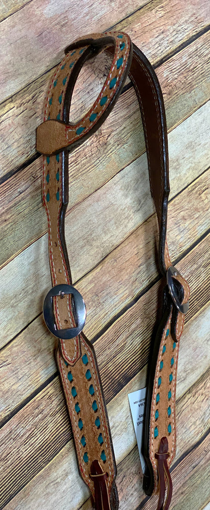 Double J Roughout Headstall with Turquoise Buckstitch