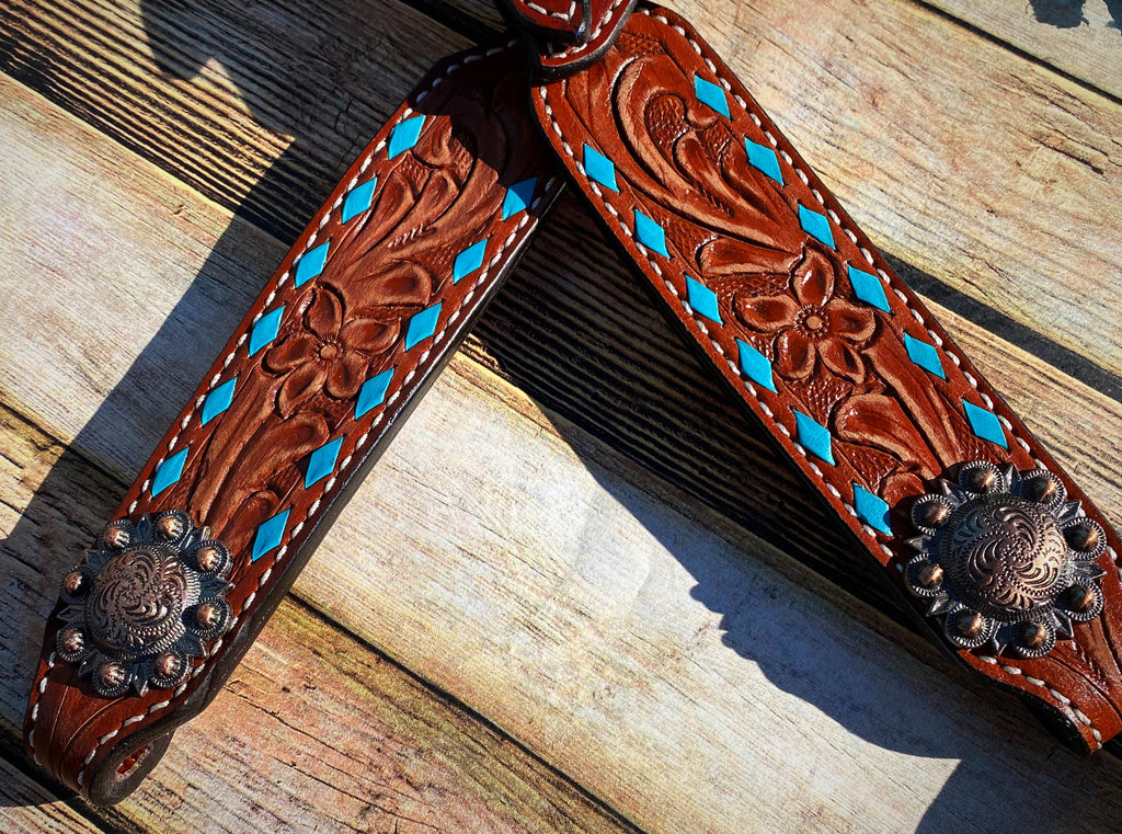 Tooled with Teal Buckstitch Tack Set