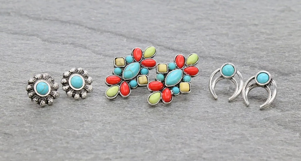 Multicolor Cluster 3 Pair Earring Set
