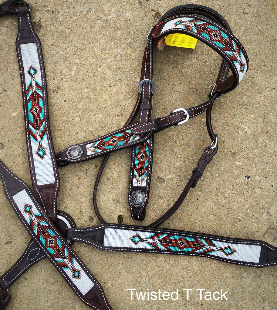 Tooled Tack Set with White Buckstitch – Twisted T Tack