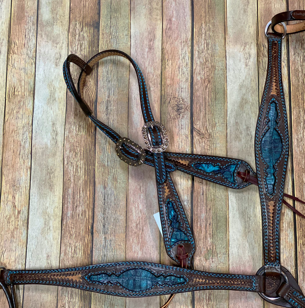 Double J Turquoise Gator Inlay Tack Set