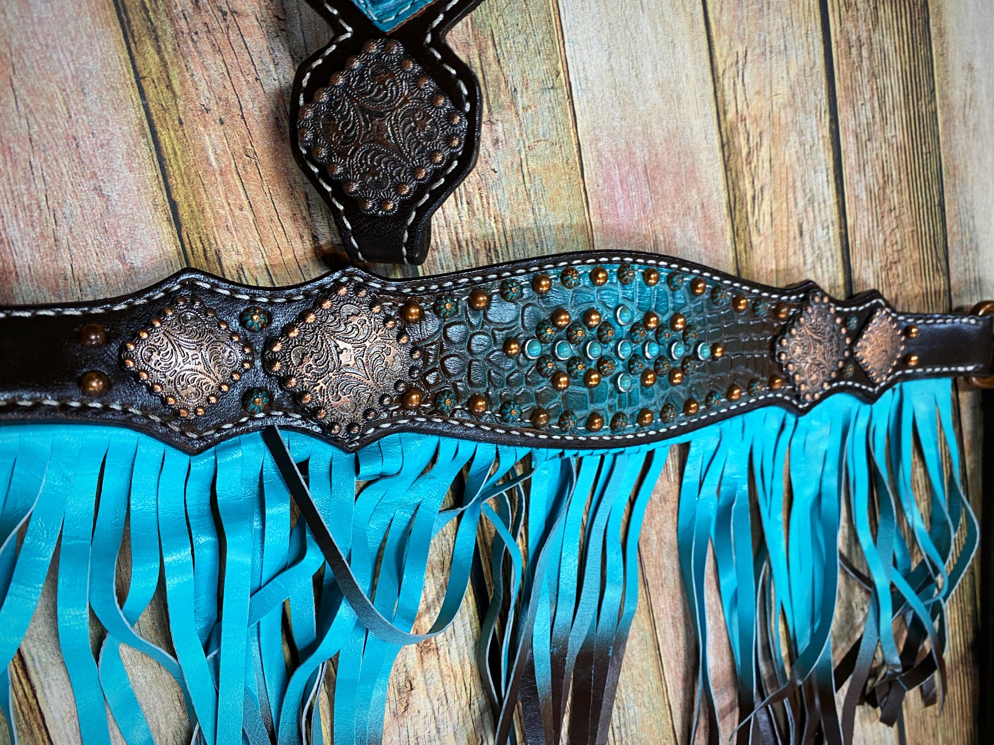 Teal and Brown Gator Fringe Tack Set – Twisted T Tack