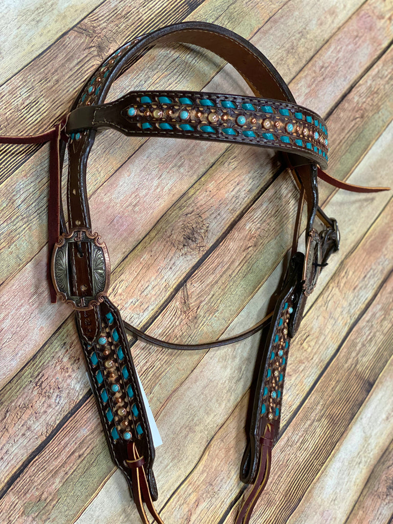 Double J Turquoise Buckstitch Tack Set