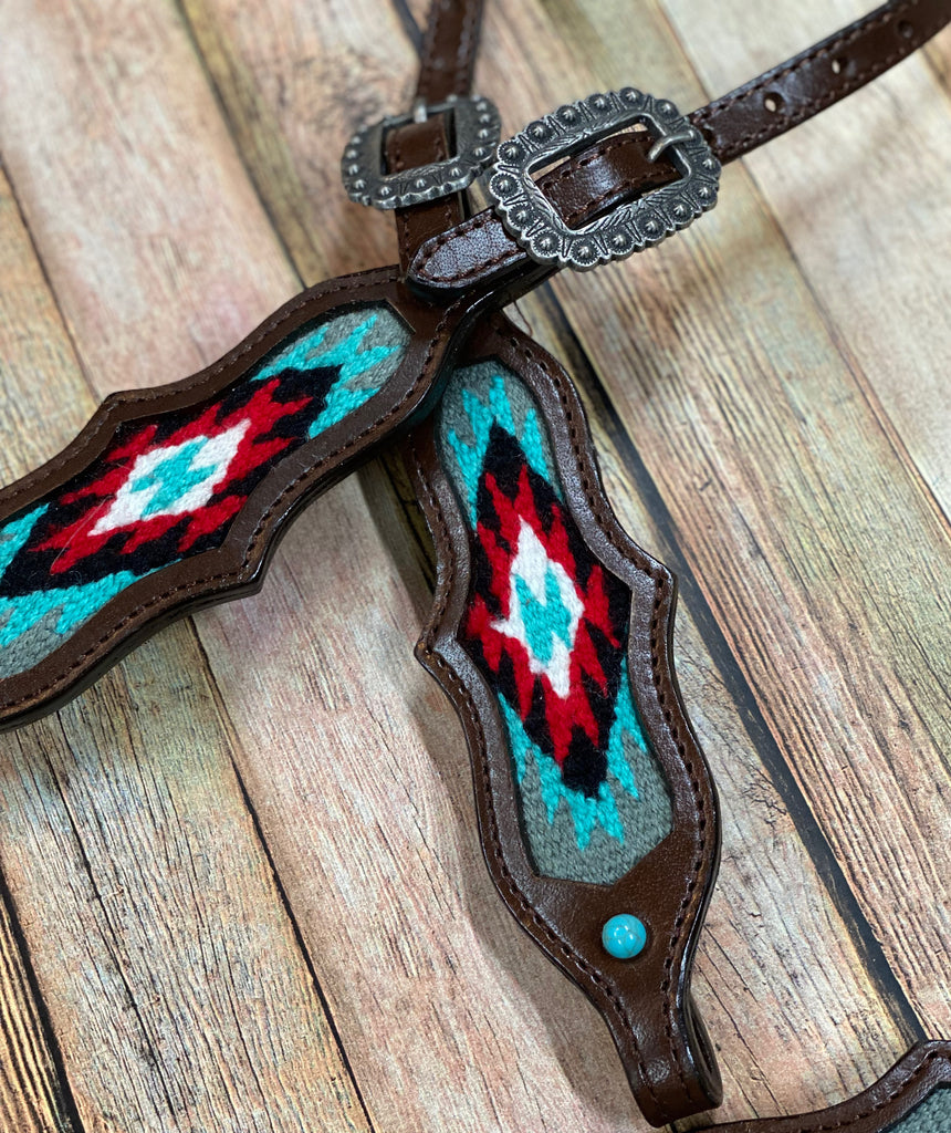 Turquoise and Red Pendleton Tack Set