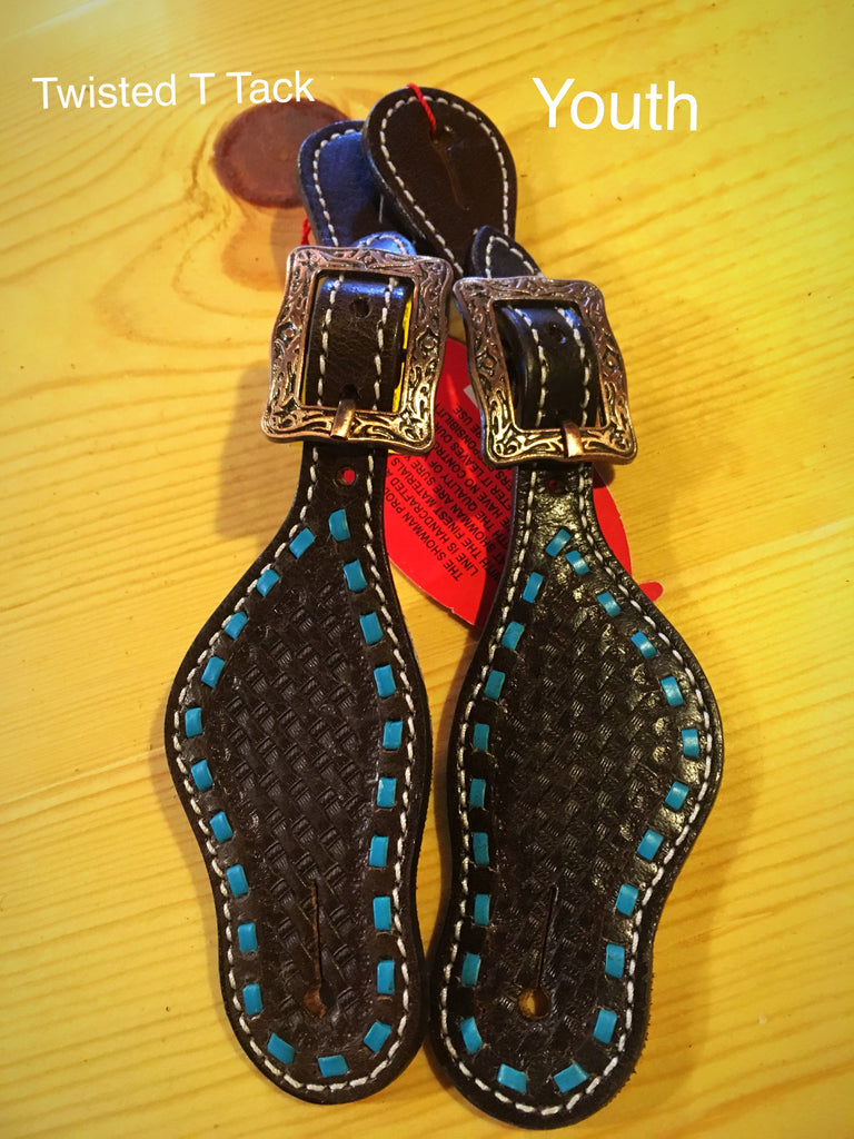 Youth Turquoise Buck Stitch Spur Straps