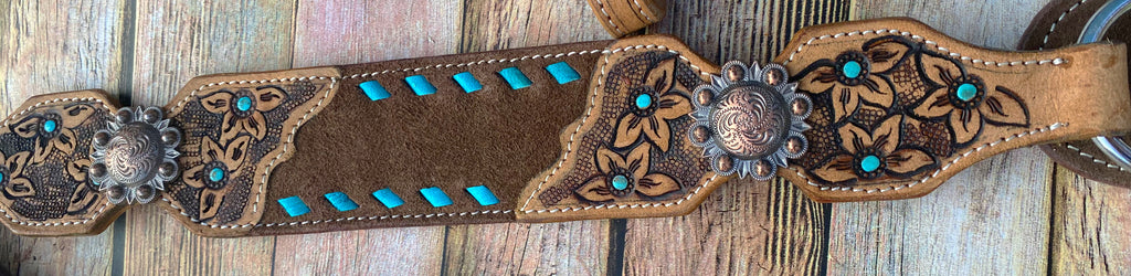 Turquoise Buckstitch Roughout Tack Set