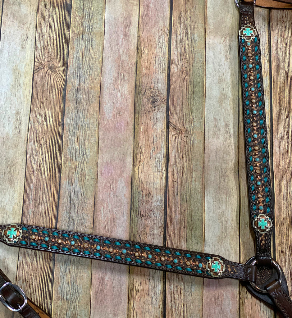 Double J Turquoise Buckstitch Tack Set