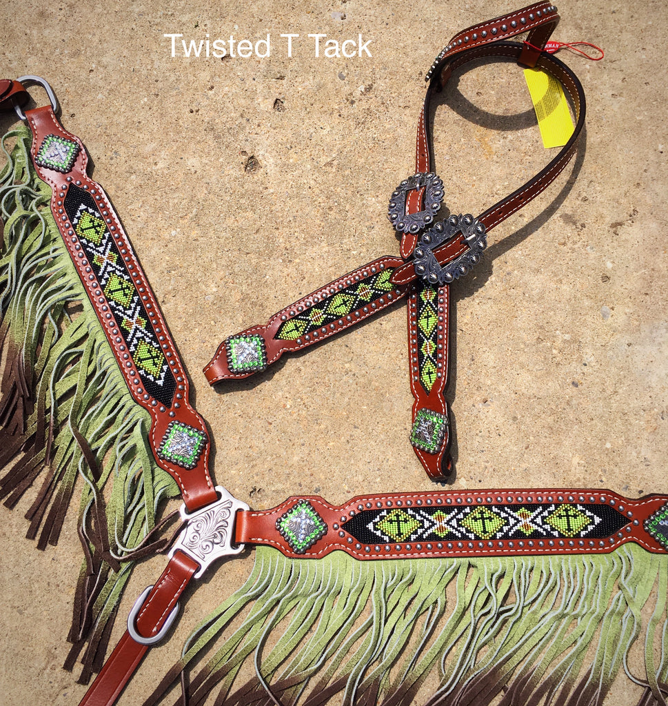 Lime Green Ombré Fringe Tack Set