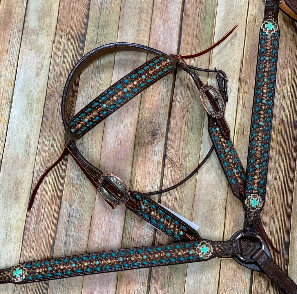 Double J Turquoise Buckstitch Tack Set