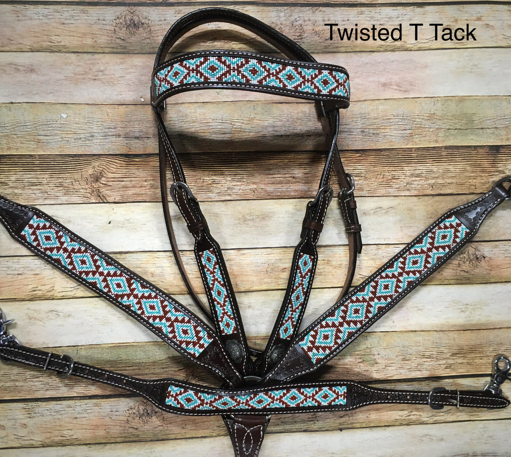 Turquoise and Brown Beaded Tack Set