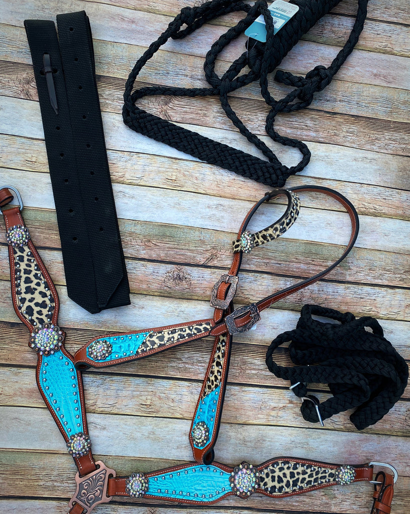Complete Cheetah and Turquoise Gator Tack Set