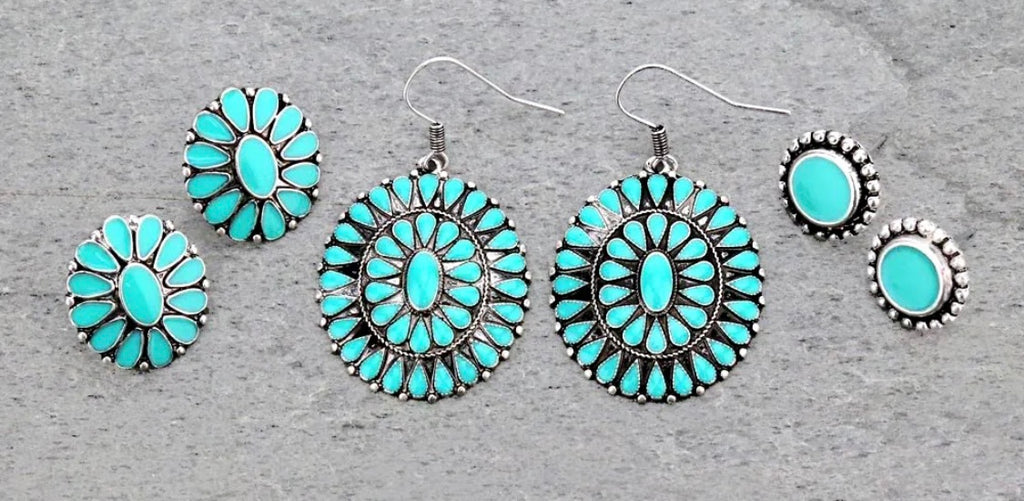 Turquoise Concho 3 Pair Earring Set