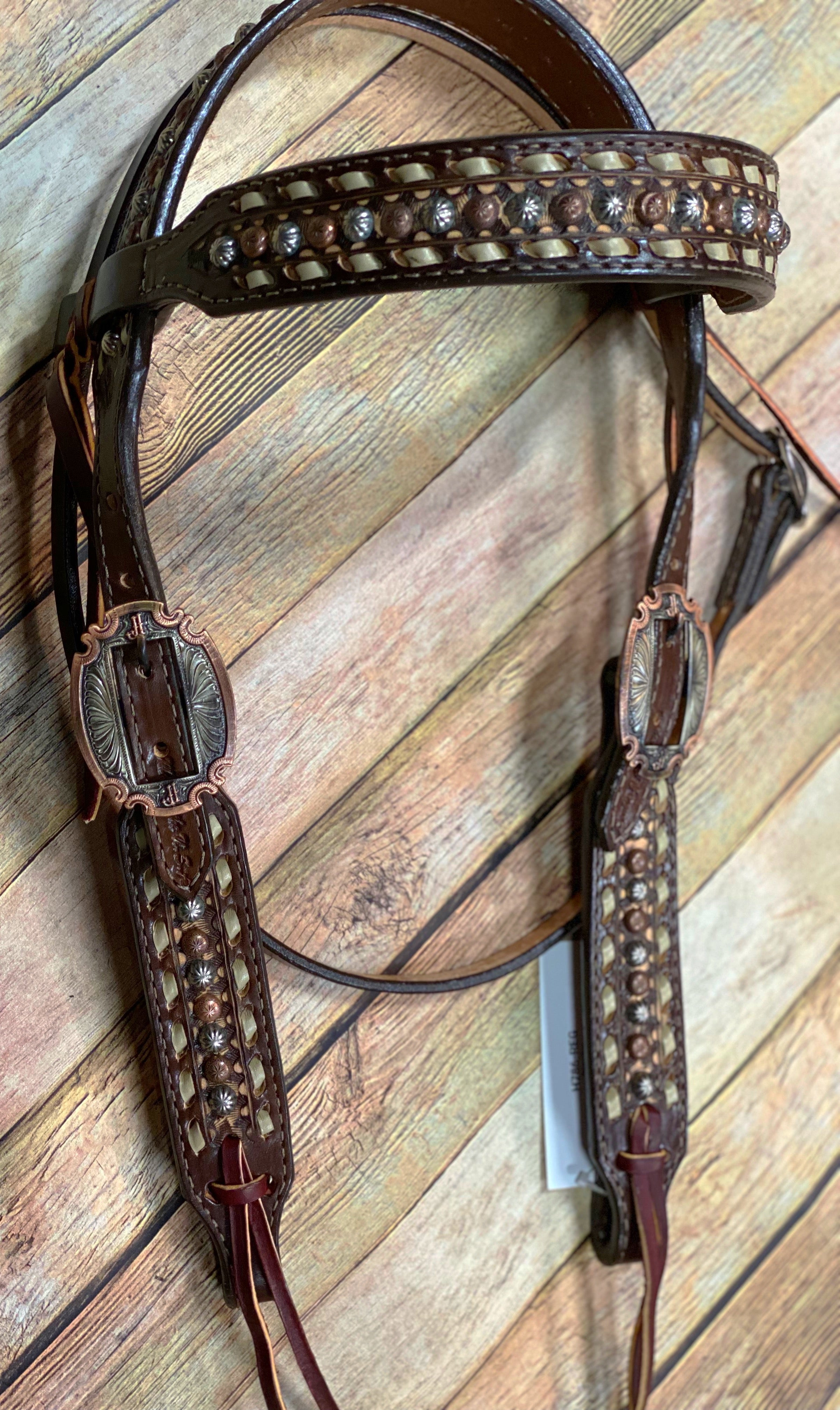 Western Brown Leather Bling Tack Set Of Headstall & Breast Collar/  Buckstitched