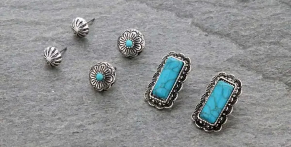 Turquoise Rectangle 3 Pair Earring Set