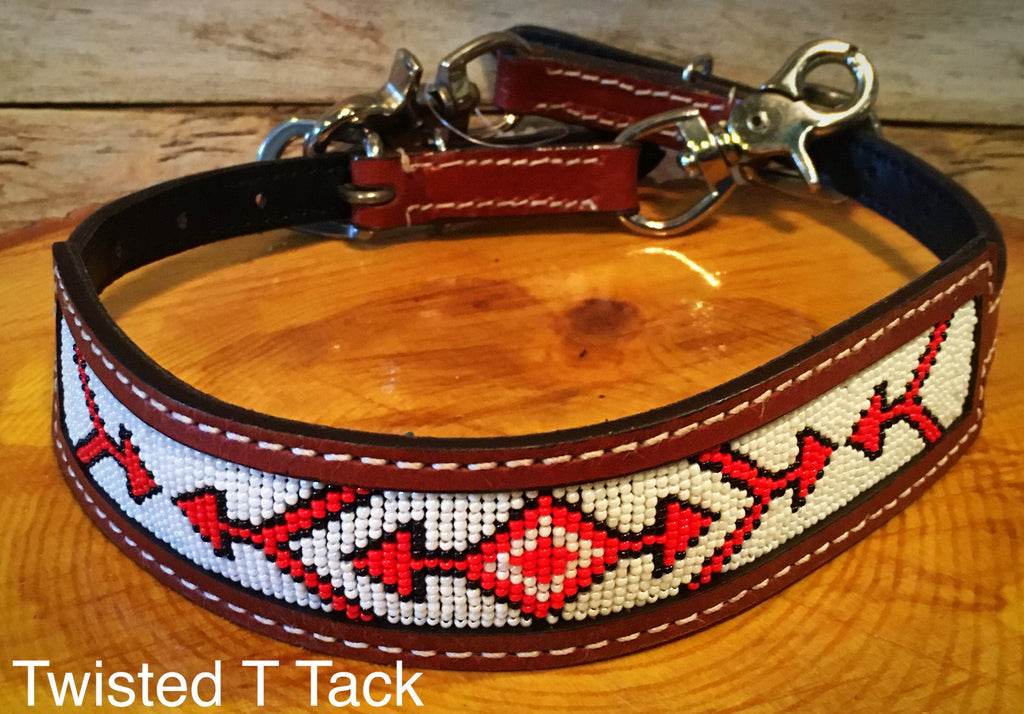 Red and White Beaded Wither Strap