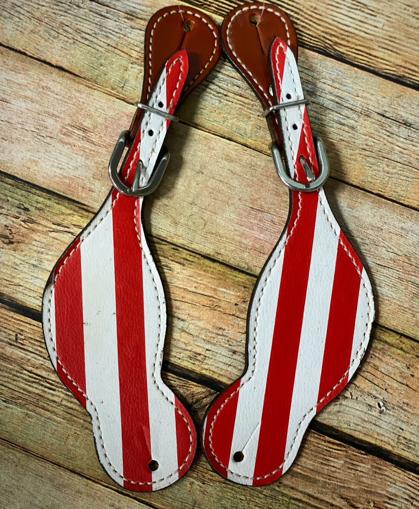 Red and White Striped Ladies Spur Straps